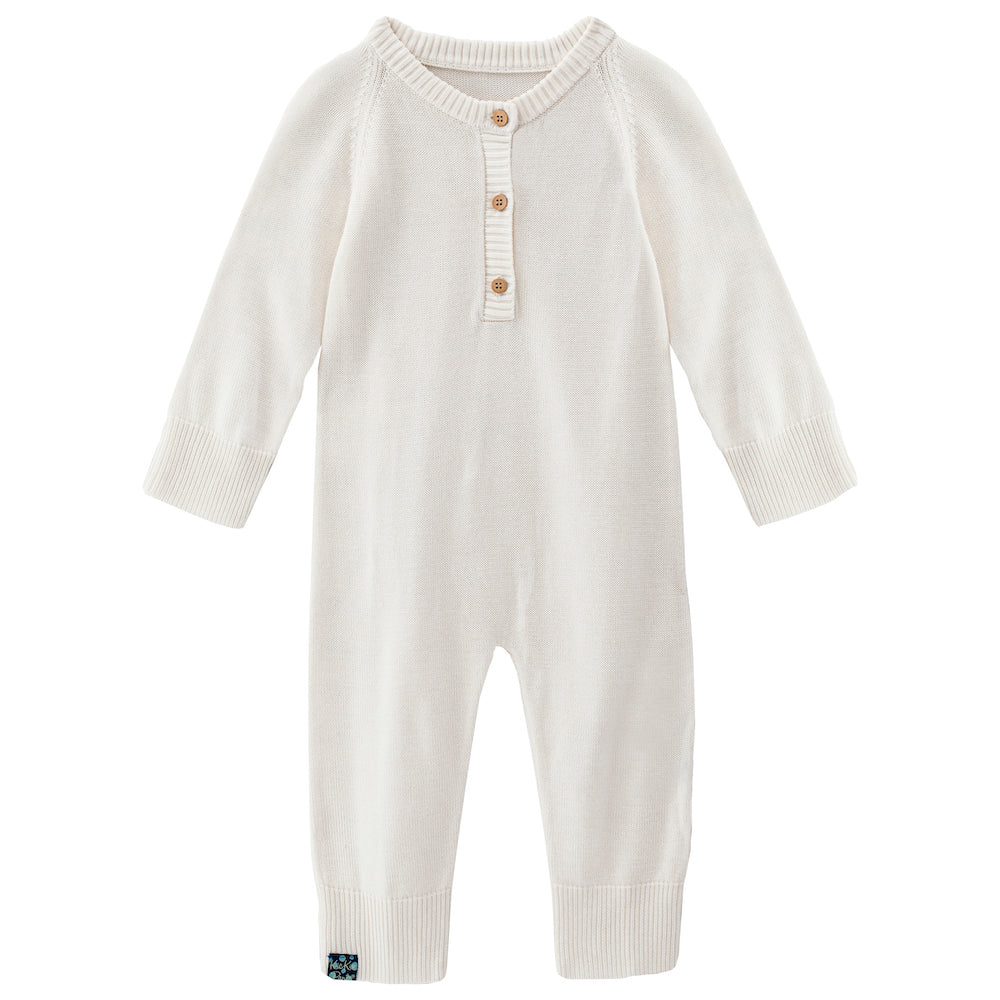 Kickee Pant Knitted Henley Romper - Natural