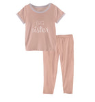 Kickee Pants Short Sleeve Applique Pajama Set - Blush Big Sister