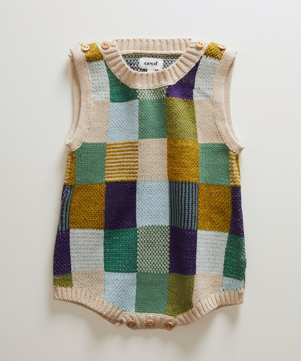 Oeuf Patchwork Romper - Eggshell/Patchwork