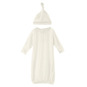 Kickee Pants Solid Layette Gown and Signle Knot Hat Set - Natural
