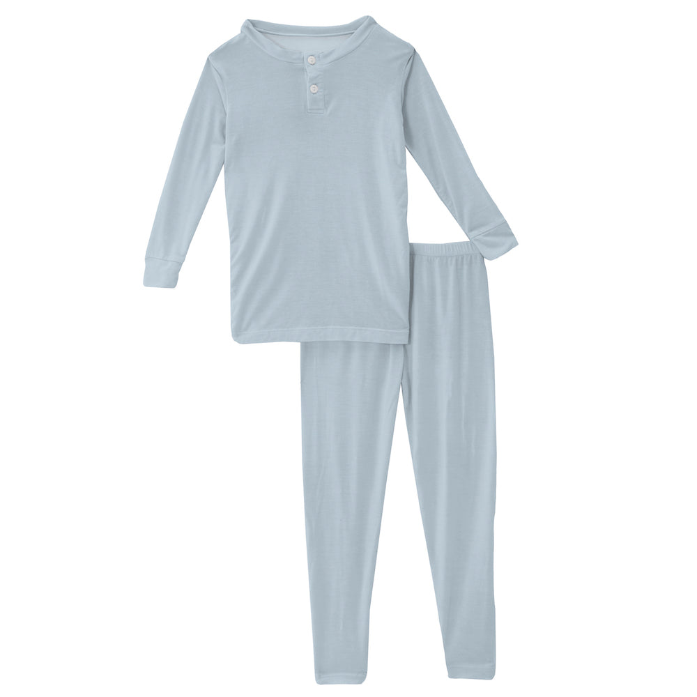 Kickee Pants Long Sleeve Henley Pajama Set - Illusion Blue