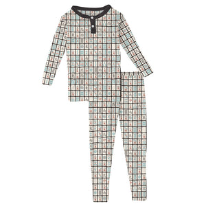Kickee Pants Print Long Sleeve Henley Pajama Set - Midnight Mahjong