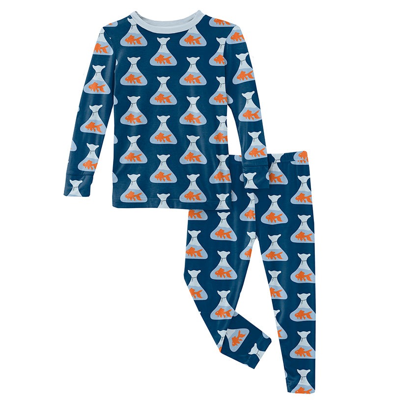 Kickee Pants Print Long Sleeve Pajama Set - Navy Goldfish Prize