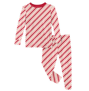 Kickee Pants Print Long Sleeve Pajama Set - Strawberry Candycane Stripe