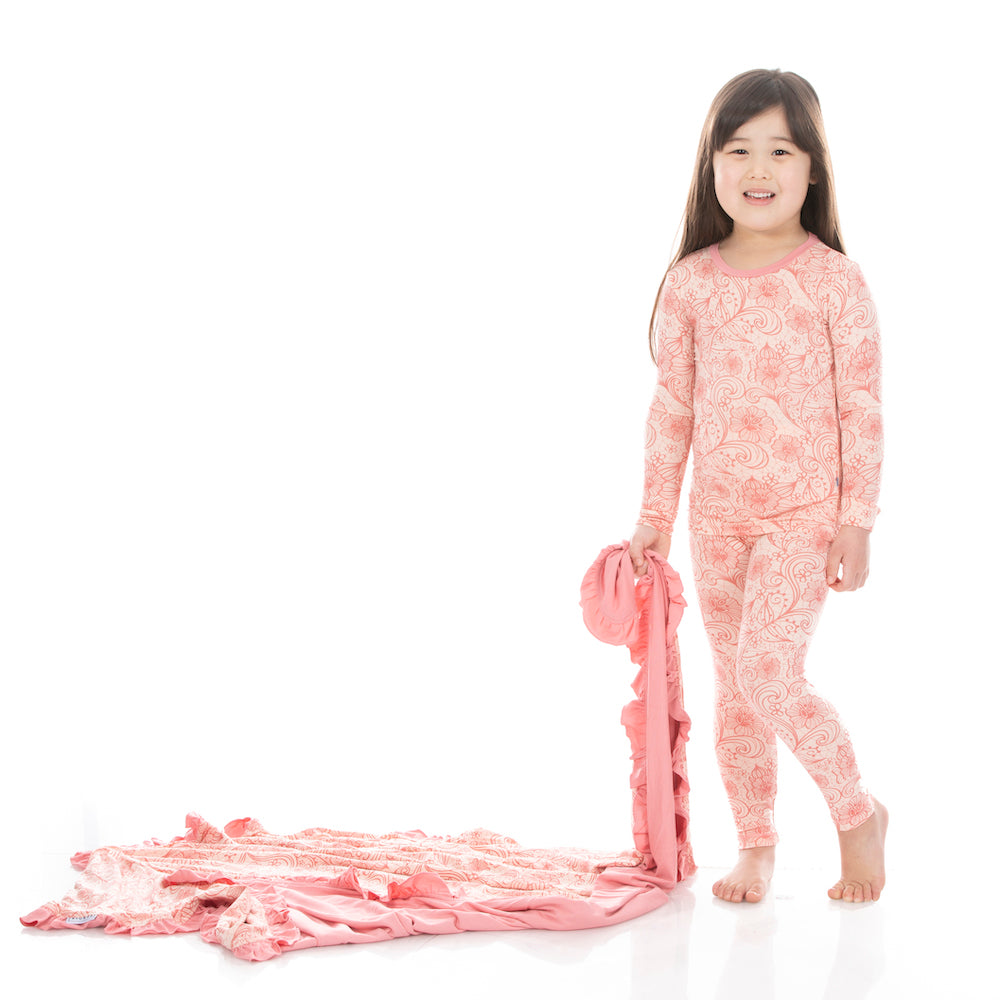 Kickee Pants Print Long Sleeve Pajama Set - Peach Blossom Lace