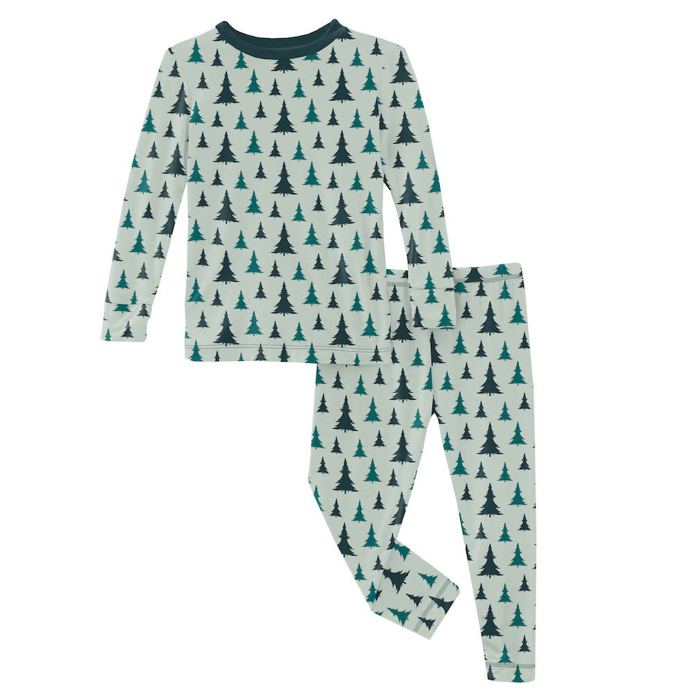 Kickee Pants Print Long Sleeve Pajama Set - Aloe Christmas Trees