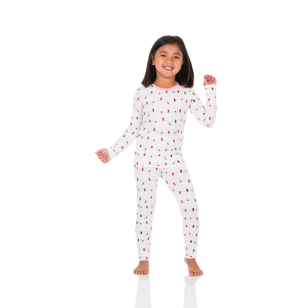 Kickee Pants Print Long Sleeve Pajama Set - Natural Holiday Lights