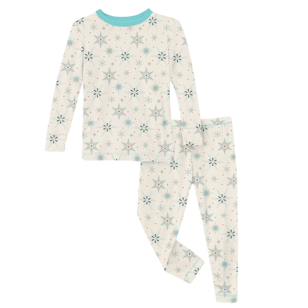 Kickee Pants Print Long Sleeve Pajama Set - Natural Snowflakes