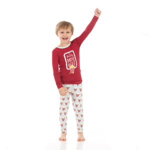 Kickee Pants Long Sleeve Graphic Tee Pajama Set - Illusion Blue Popcorn