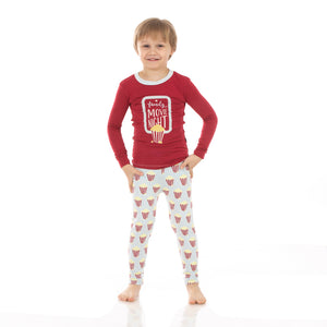 Kickee Pants Long Sleeve Graphic Tee Pajama Set - Illusion Blue Popcorn