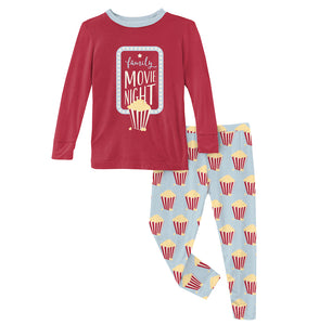 Kickee Pants Long Sleeve Graphic Tee Pajama Set - Illusion Blue Popcorn