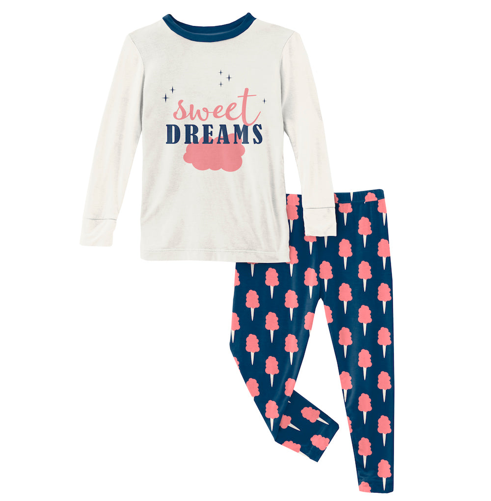 Kickee Pants Long Sleeve Graphic Tee Pajama Set - Navy Cotton Candy