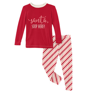 Kickee Pants Long Sleeve Graphic Tee Pajama Set - Strawberry Candy Cane Stripe