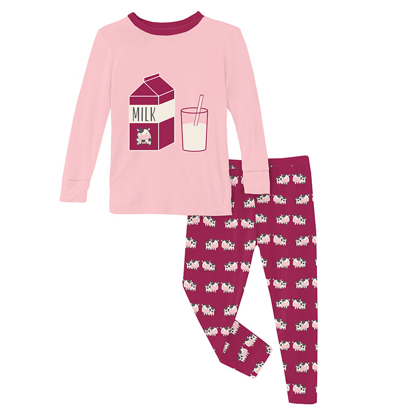 Kickee Pants Long Sleeve Graphic Tee Pajama Set - Berry Cow