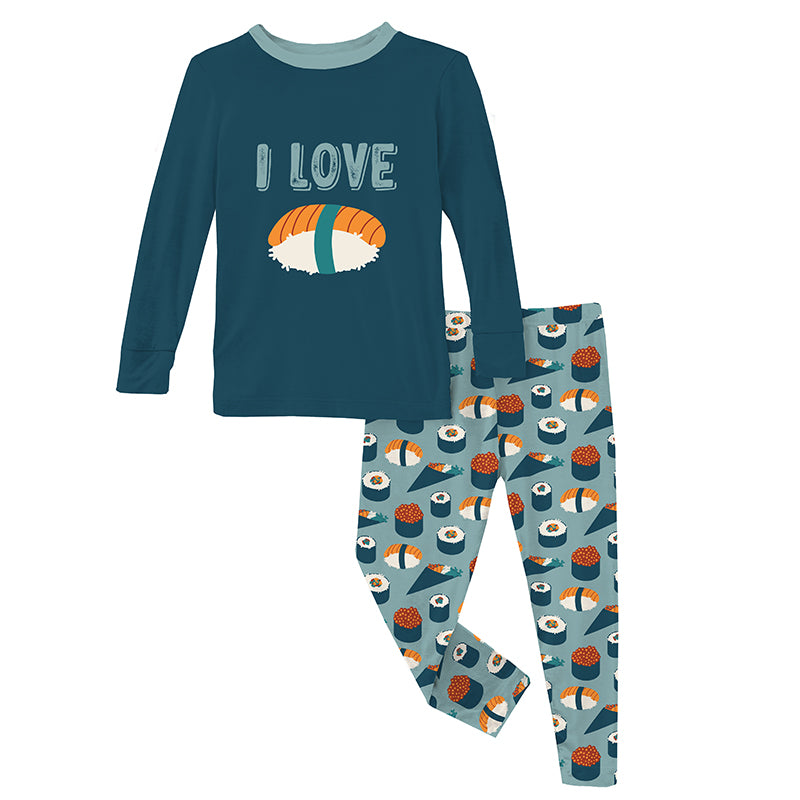Kickee Pants Long Sleeve Graphic Tee Pajama Set - Jade Sushi