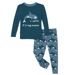 Kickee Pants Long Sleeve Graphic Tee Pajama Set - Parisian Blue Orca