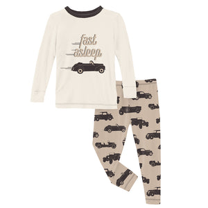 Kickee Pants Long Sleeve Graphic tee Pajama Set - Burlap Vintage Cars