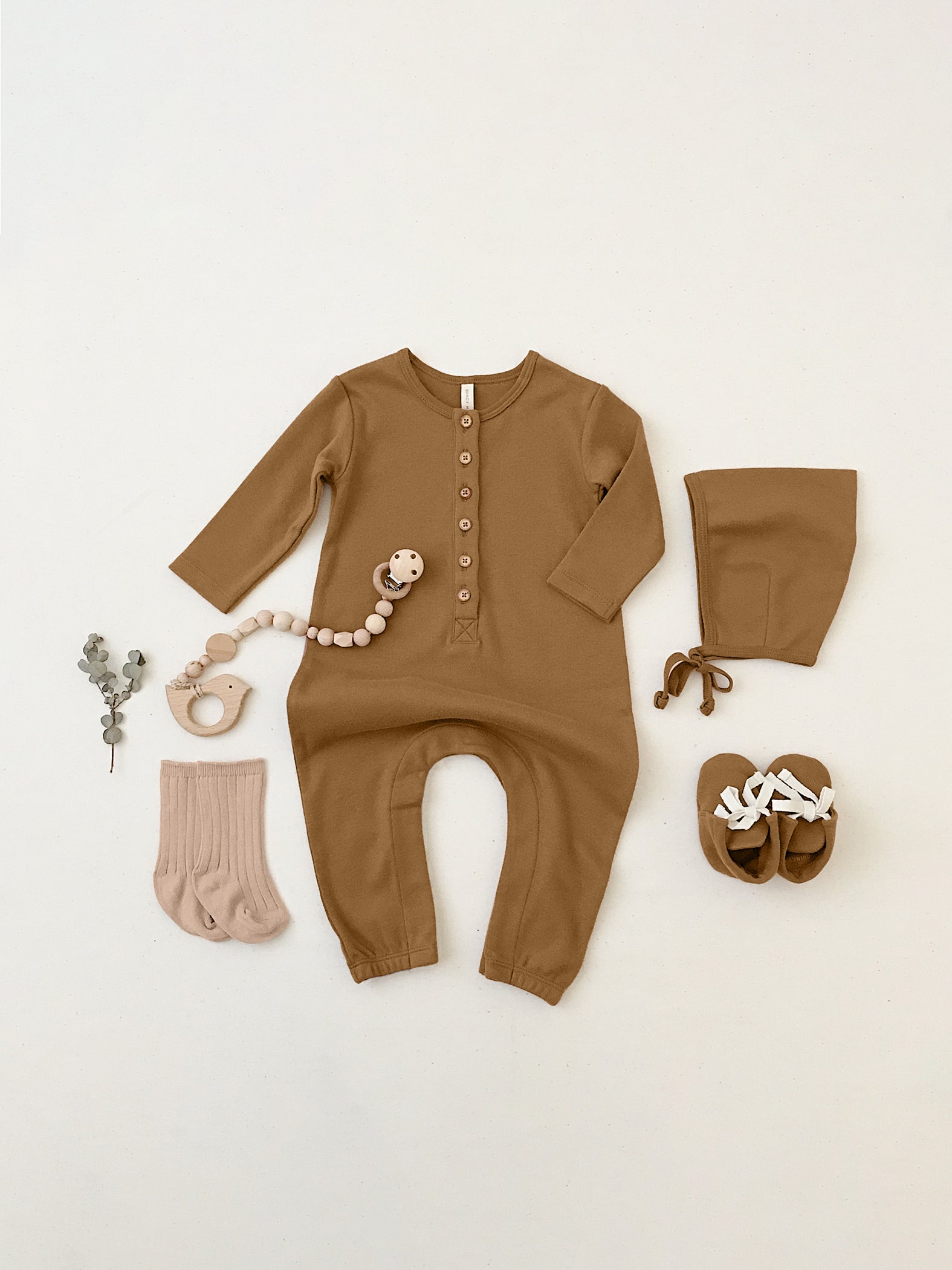 Quincy Mae Longsleeve Jumpsuit - Walnut