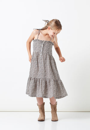Tocoto Vintage Animal Print Dress with Suspenders - Brown
