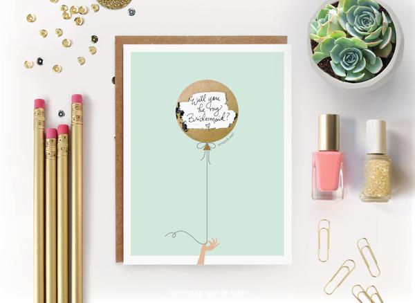Inklings Paperie Mint &amp; Gold Balloon Scratch-off Card