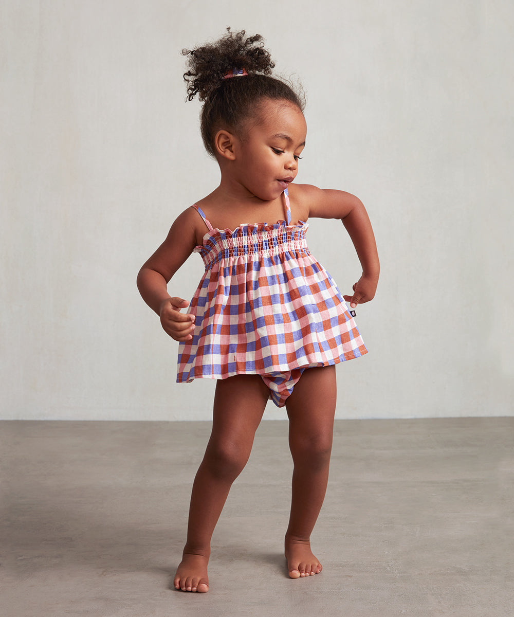 Oeuf Baby Smock Set - Flamingo Pink/Gingham