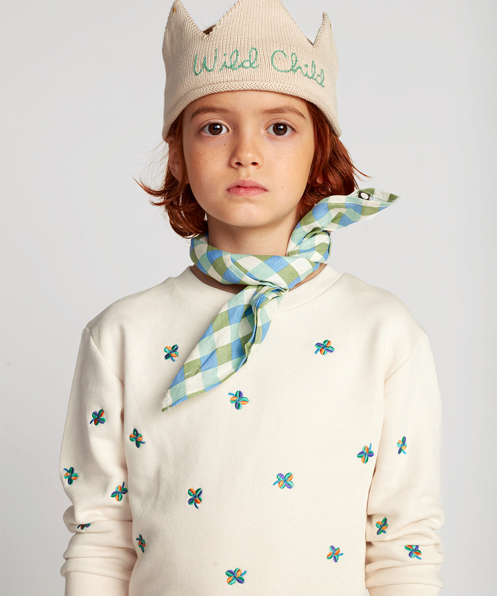 Oeuf Embroidered Crown - Eggshell/Fern