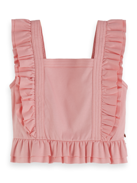 Scotch & Soda Girls Clean Jersey Worked Out Top with Ruffles - Blush