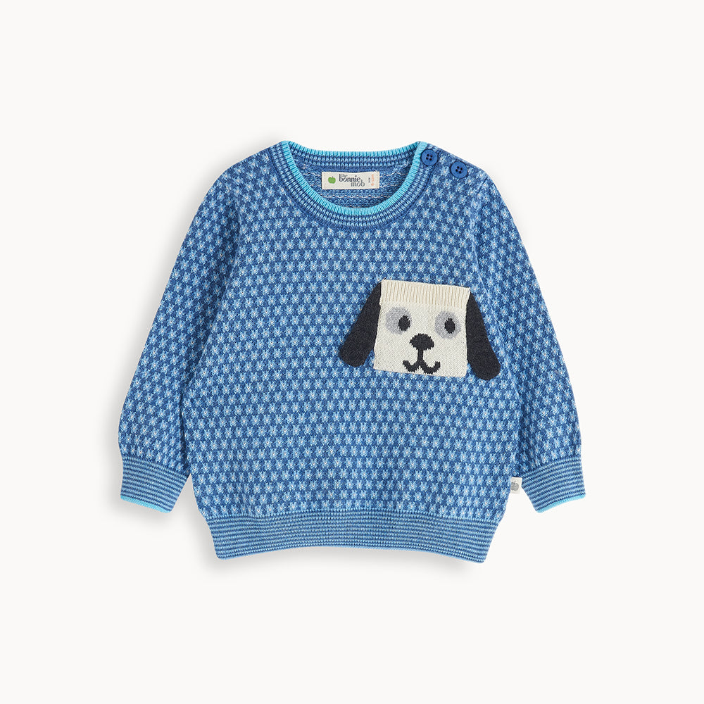 Bonnie Mob Eccentric Cat Intarsia Sweater - Blue