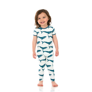 Kickee Pants Print Short Sleeve Pajama Set - Fresh Air Blue Whales