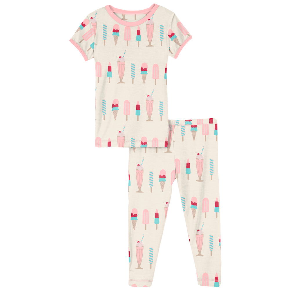 Kickee Pants Print Short Sleeve Pajama Set Natural Ice Cream Shop