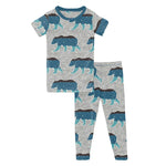 Kickee Pants Print Short Sleeve Pajama Set - Heather Mist Night Sky Bear
