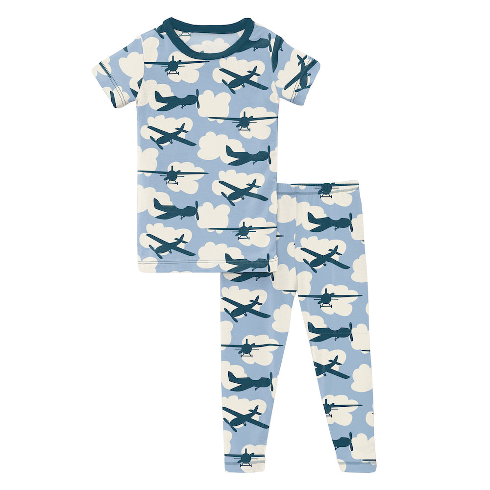 Kickee Pants Print Short Sleeve Pajama Set - Pond Airplanes