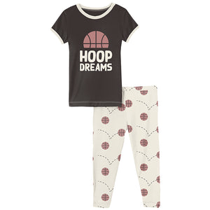 Kickee Pants Short Sleeve Graphic Tee Pajama Set - Natural Basketball