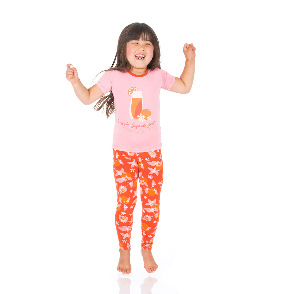 Kickee Pants Short Sleeve Graphic Tee Pajama Set - poppy Orange Blossom