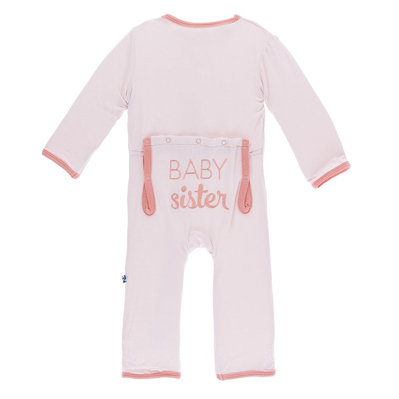 Kickee Pants Applique Coverall with Zipper - Macaroon Baby Sister