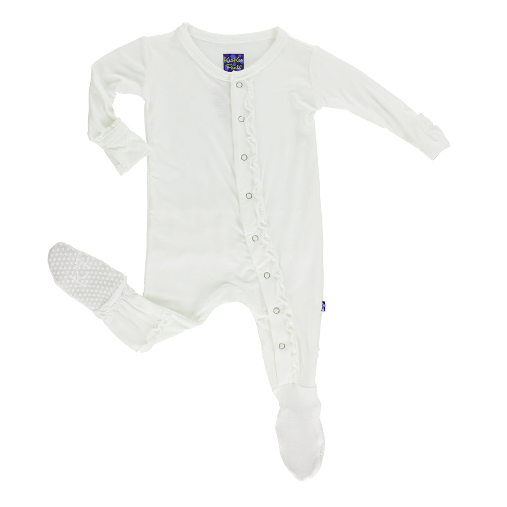 Kickee Pants Solid Muffin Ruffle Footie with Snaps - Natural