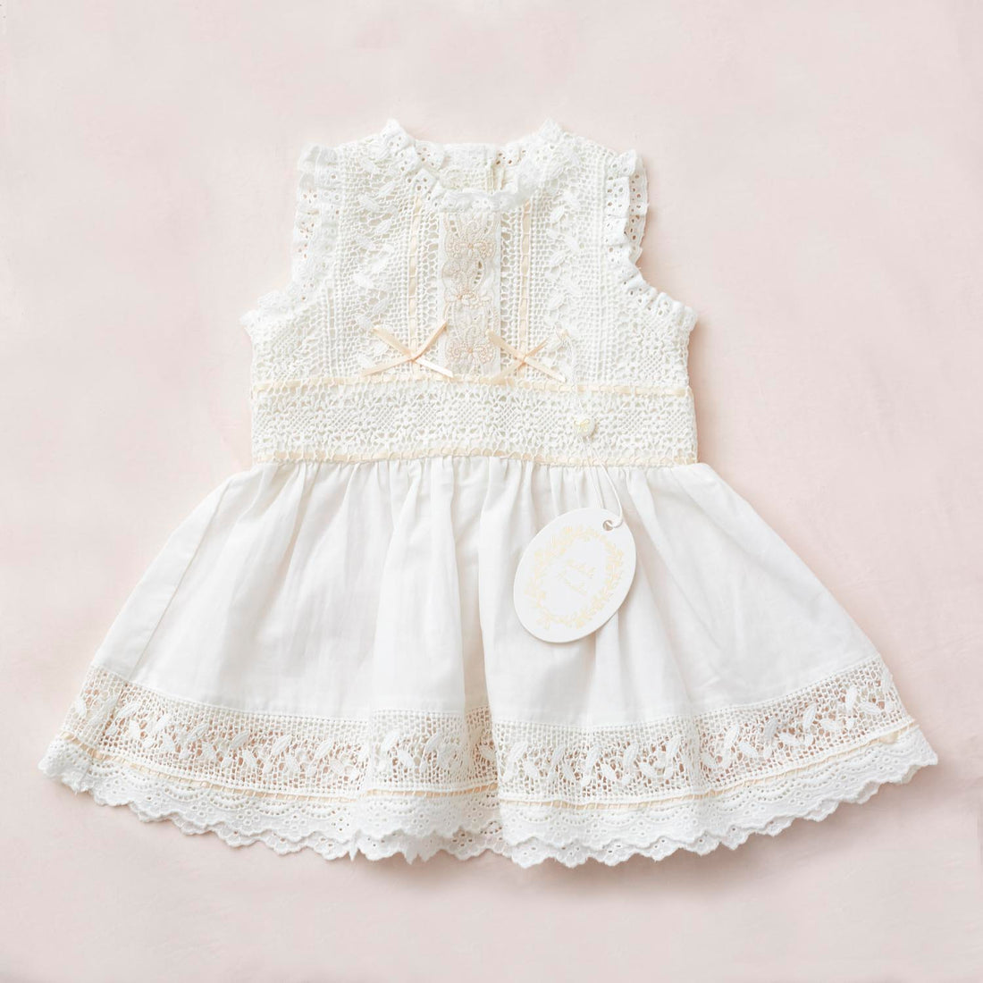 Petite Amalie Bebe Crochet Ribbon Lace Dress - White