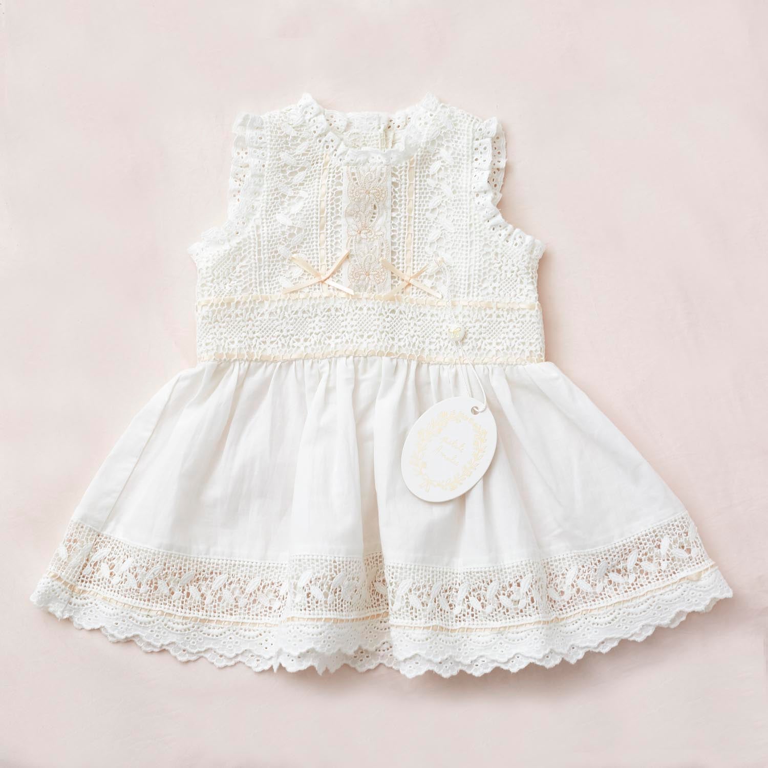 Petite Amalie Bebe Crochet Ribbon Lace Dress - White