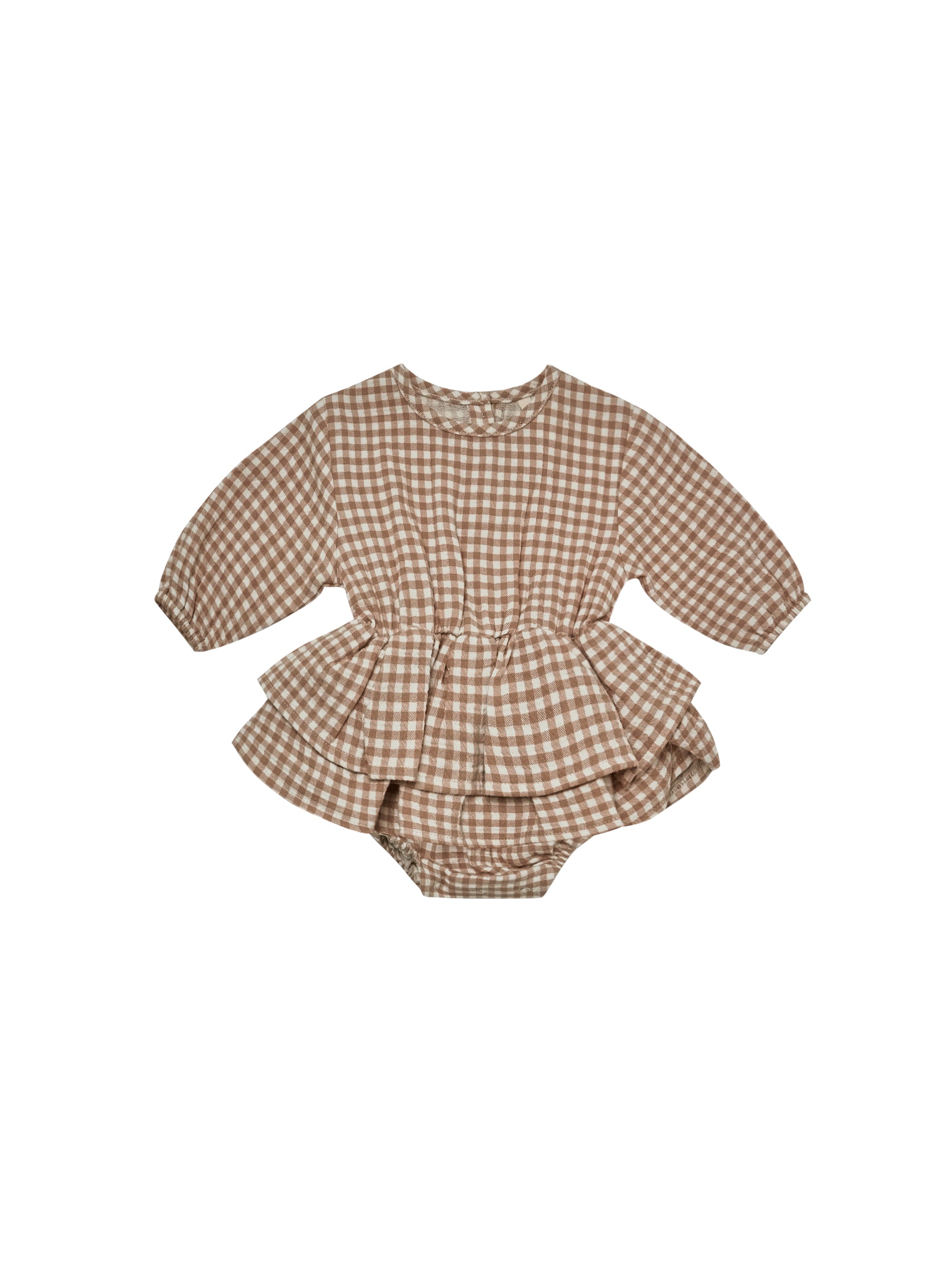 Quincy Mae Rosie Romper - Cocoa Gingham