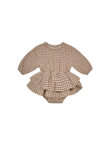Quincy Mae Rosie Romper - Cocoa Gingham