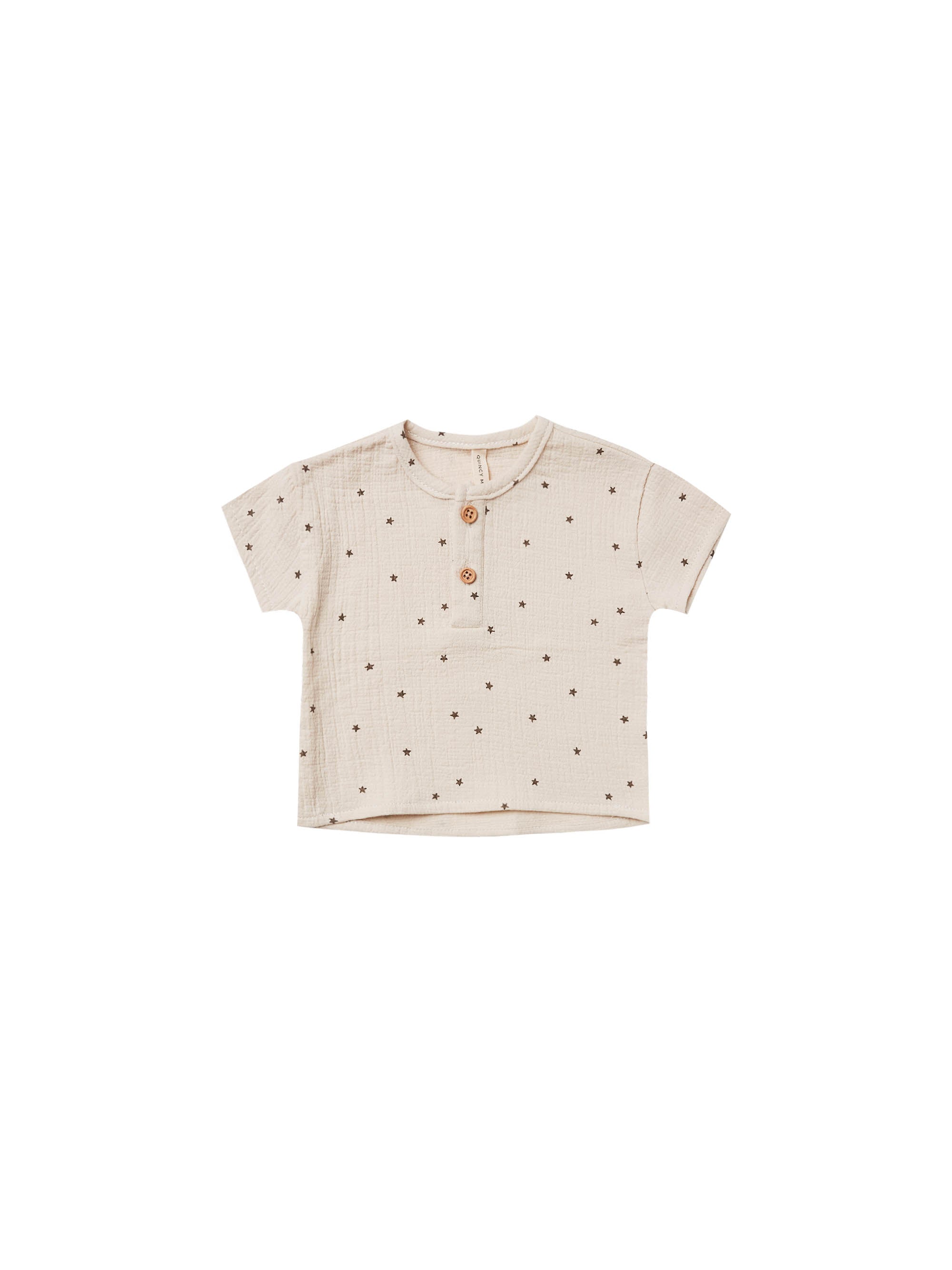Quincy Mae Woven Henry Top - Natural