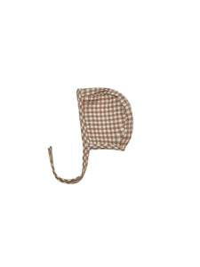 Quincy Mae Woven Baby Bonnet - Cocoa Gingham
