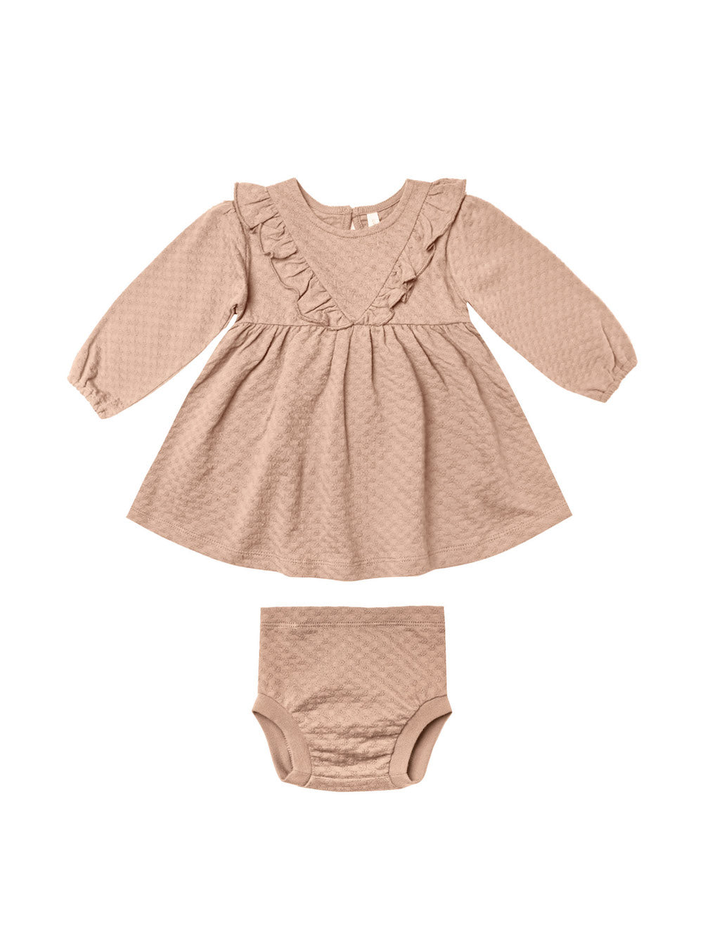 Quincy Mae Long Sleeve Ruffle V Dress - Blush