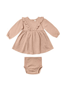 Quincy Mae Long Sleeve Ruffle V Dress - Blush
