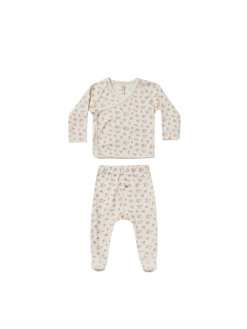 Quincy Mae Wrap Top + Footed Pant Set - Blush Floral