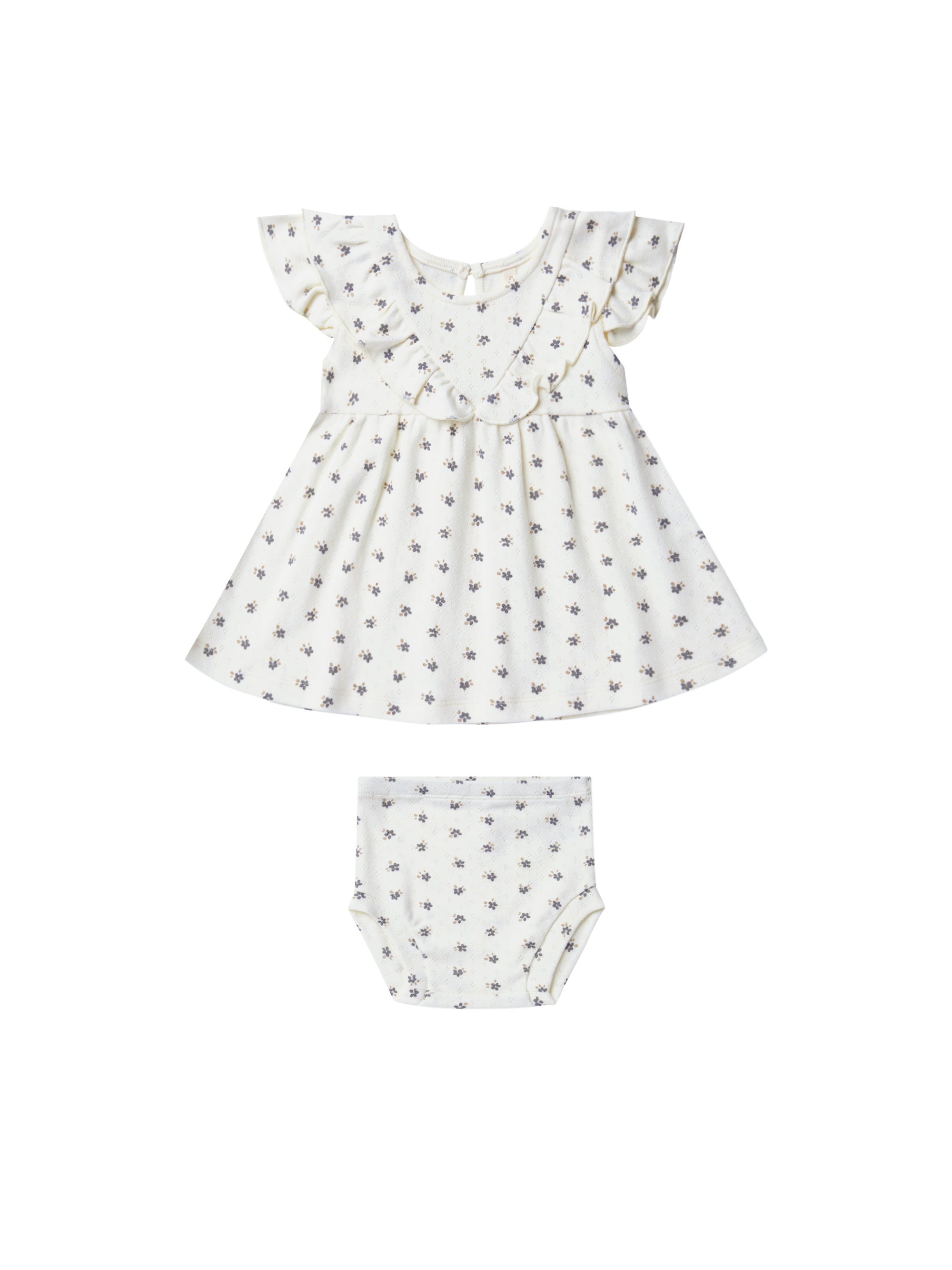 Quincy Mae Pointelle Ruffle Dress Set - Indigo Ditsy
