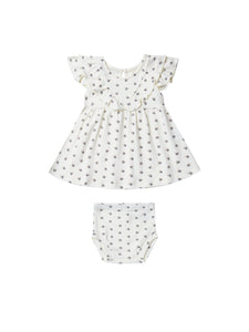 Quincy Mae Pointelle Ruffle Dress Set - Indigo Ditsy