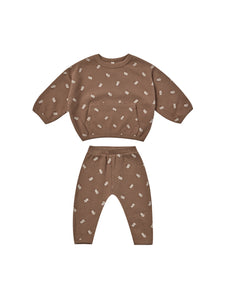 Quincy Mae Waffle Top + Pant Set - Cocoa Floral