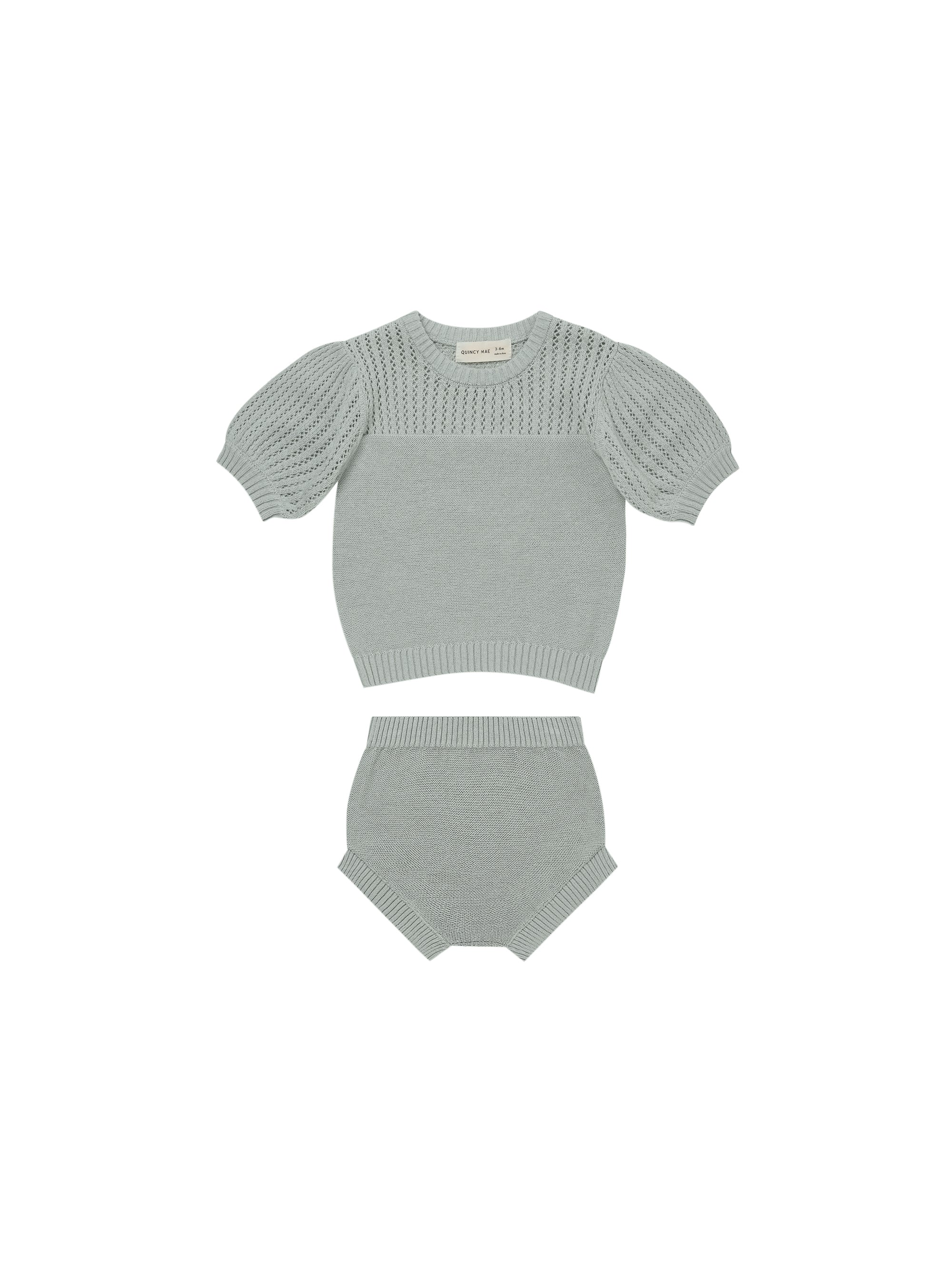 Quincy Mae Pointelle Knit Set - Sky