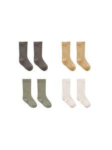 Quincy Mae Ribbed Socks Set - Fern, Charcoal, Natural, Honey